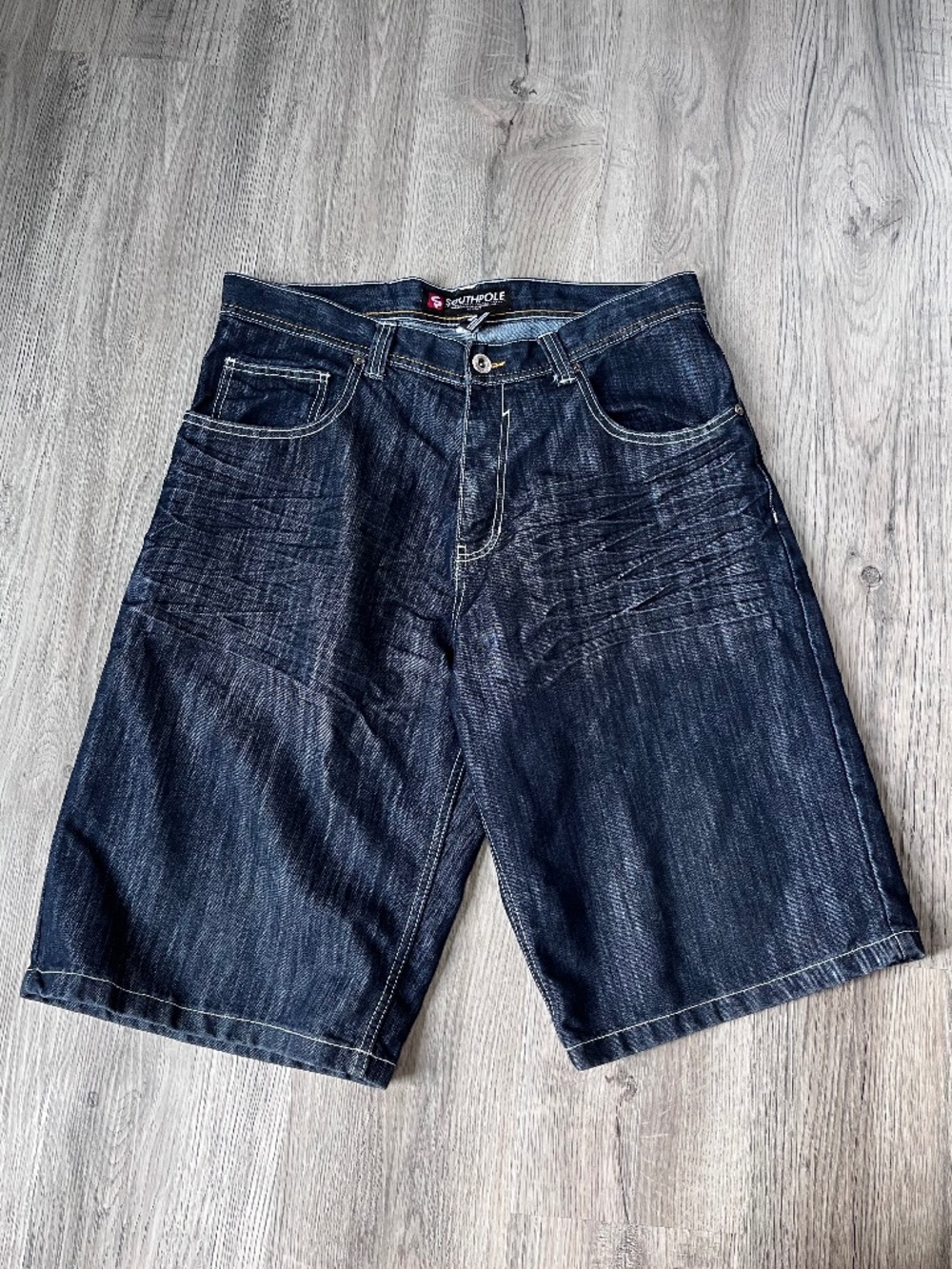 Y2k Southpole Baggy Denim Jean Shorts Skate Hip Hop Jorts Darkwash Sz 36
